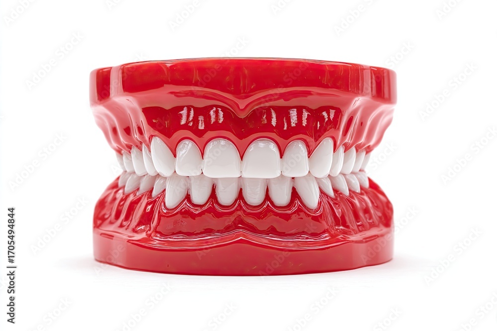 Obraz premium Red plastic model teeth, full set