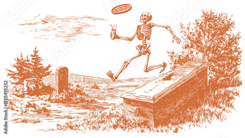 Disc Golf Skeleton Swing Position. Horizontal View of Playing Technique with Ideal Posture
