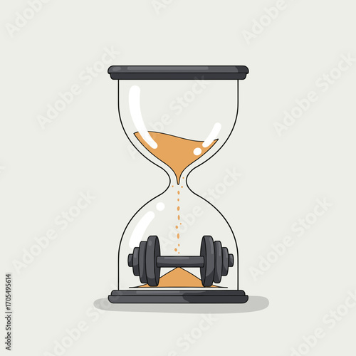 Hourglass with dumbbell symbolizing fitness and time management  