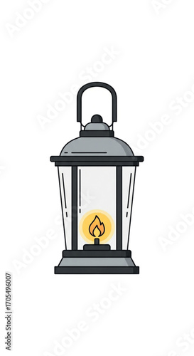 Vintage Lantern with Glowing Flame.