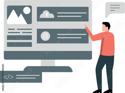 A boy is discuss about web page.