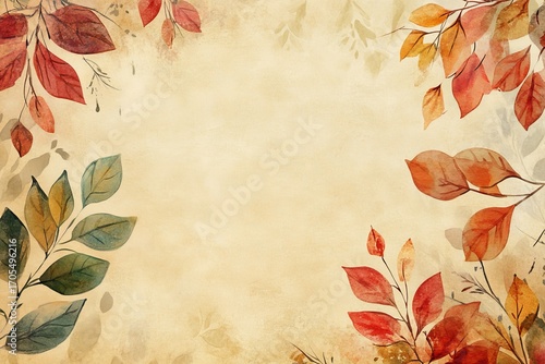Autumn watercolor illustration. A frame of leaves on an abstract background, copy space. 