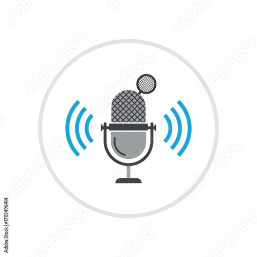 Vintage Microphone with Sound Waves Icon.