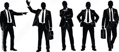 Business silhouettes, confident professionals, corporate attire, leadership poses, teamwork, career success, executive style, office behavior, communication, assertive gestures, modern workplace