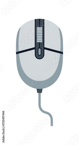 White computer mouse with wire on white background.