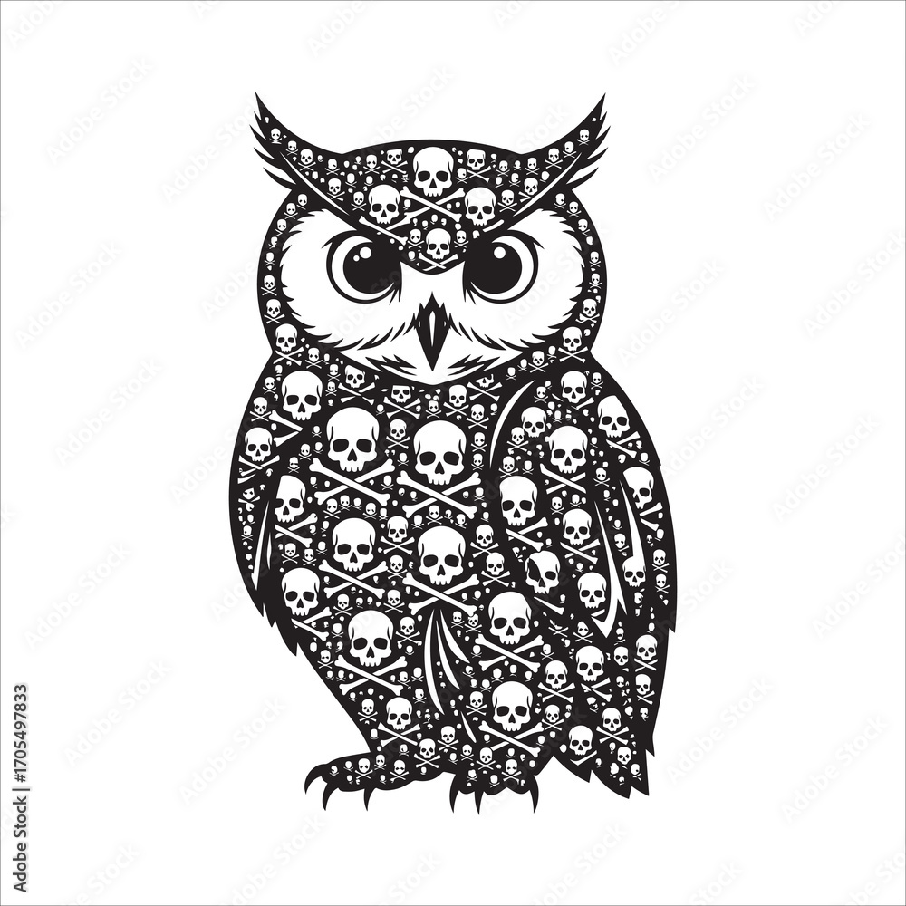 Fototapeta premium Vector art of an owl made of skulls with a cute expression