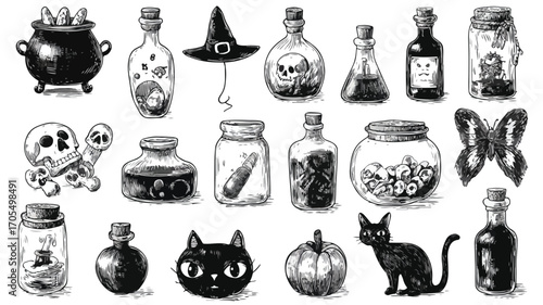 Spooky Halloween Elements Collection Vector Cartoon Illustration