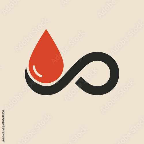 Red drop symbol with infinity loop in minimal design  