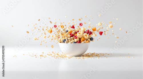 Breakfast Cereal Explosion in Bowl