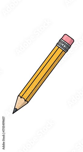 Yellow pencil with pink eraser and graphite tip.