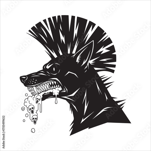 Vector art of aggressive punk dog with mohawk