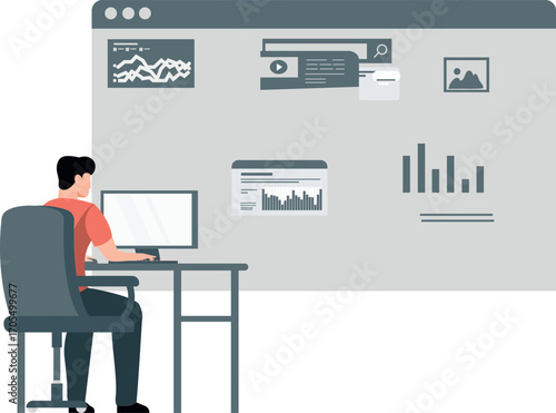 A business man is doing his services in creating a finance graph.