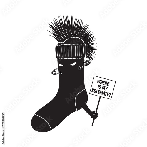 Vector art of punk sock with a mohawk is looking for solemate