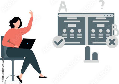 A girl is checking correct web page on laptop