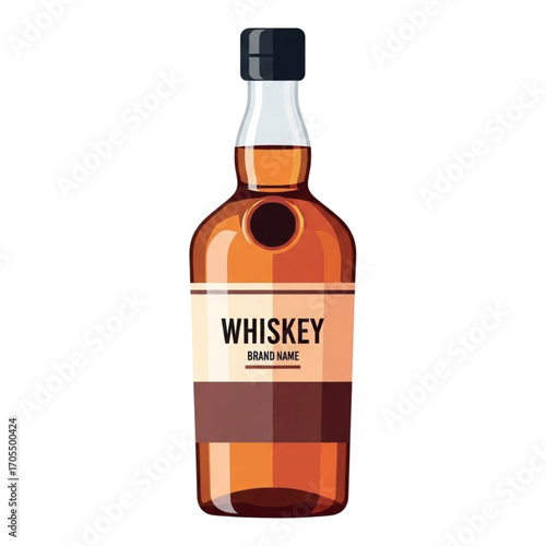 A bottle of whiskey on a white background.