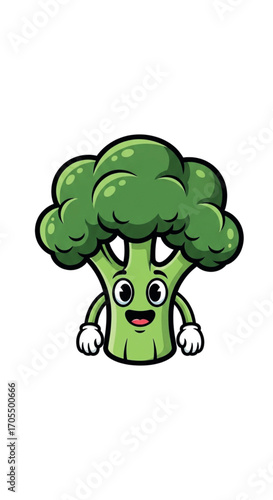 Cute Broccoli Character Smiling with Open Mouth.