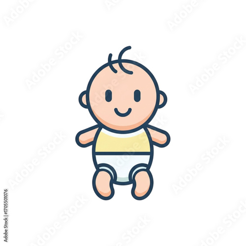 Cute cartoon baby wearing a diaper and a yellow shirt.