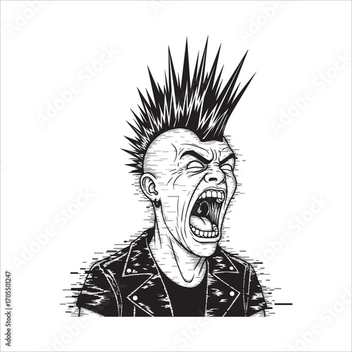 Vector art of punk rocker screaming