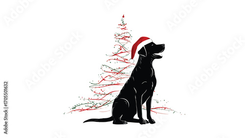 Festive Labrador Retriever Dog Wearing Santa Hat for Christmas Celebration