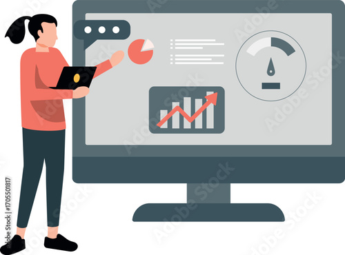 A girl is presenting testing graph.