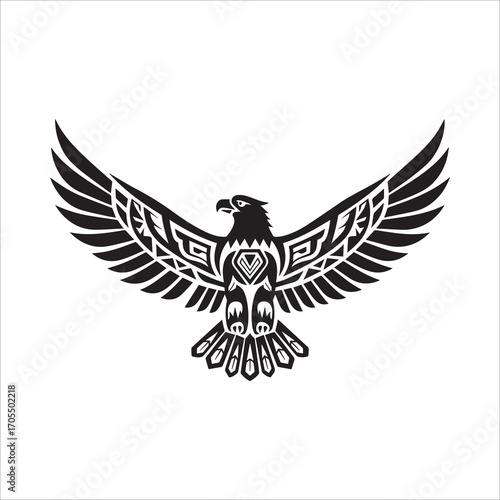 Vector art of majestic eagle soars with intricate tribal patterns