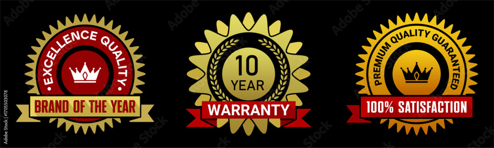 Fototapeta premium Premium Warranty and Satisfaction Guarantee Badges with Crown Icons