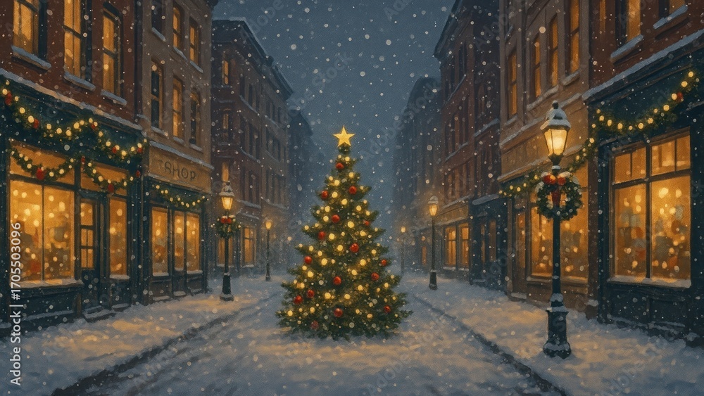 Fototapeta premium Festive street Christmas scene
