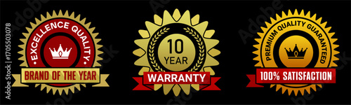 Premium Warranty and Satisfaction Guarantee Badges with Crown Icons