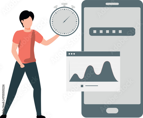 The boy is adjusting the time of his mobile phone.