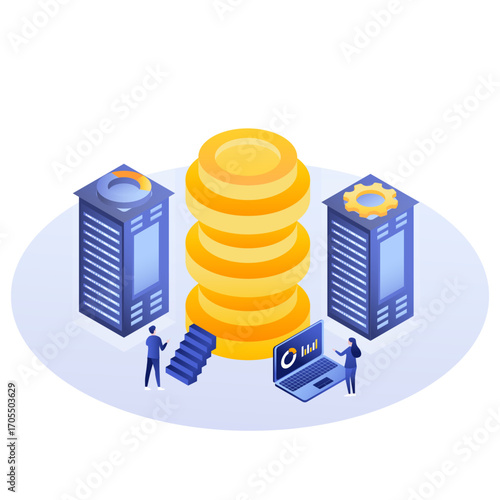 Isometric Cloud Database and Server Storage Vector Illustration