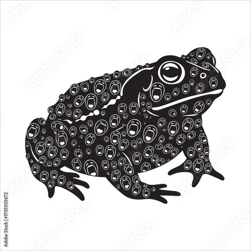 Vector art of black and white illustration of a warty toad