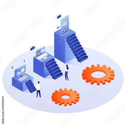 Isometric Vector of Software Development and Digital Workflow Systems