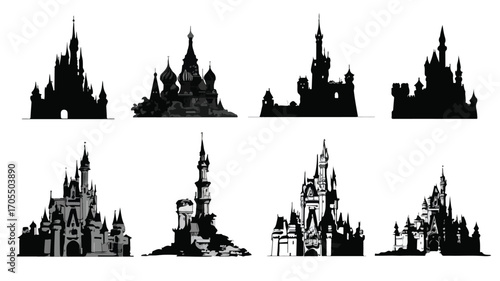 Silhouette Castle Set on Isolated Background for Creative Projects