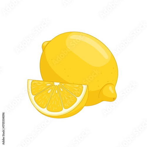 Fresh Lemon with Slice Juicy Citrus Fruit Illustration