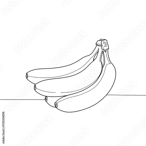 Line art drawing of a bunch of bananas on a table