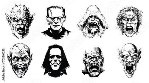 Halloween Movie Monster Character Portrait Set for Creepy Designs