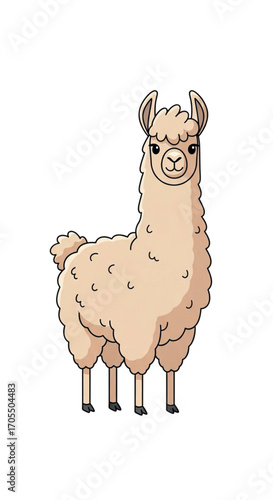 Cute Cartoon Llama Standing Proudly.