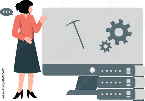 The girl is making changes to the database.