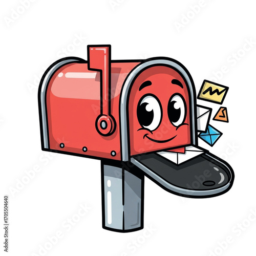 Cute cartoon mailbox with happy face and letters.
