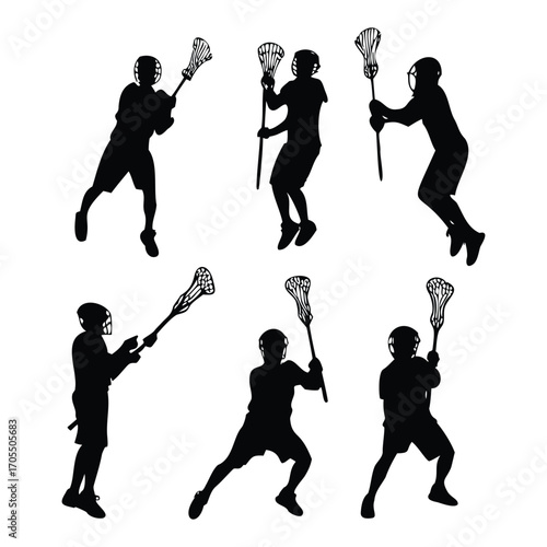 Silhouettes of Lacrosse Players in Various Action Poses