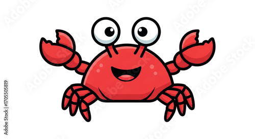 Cute Cartoon Red Crab Character with Big Eyes and Claws.