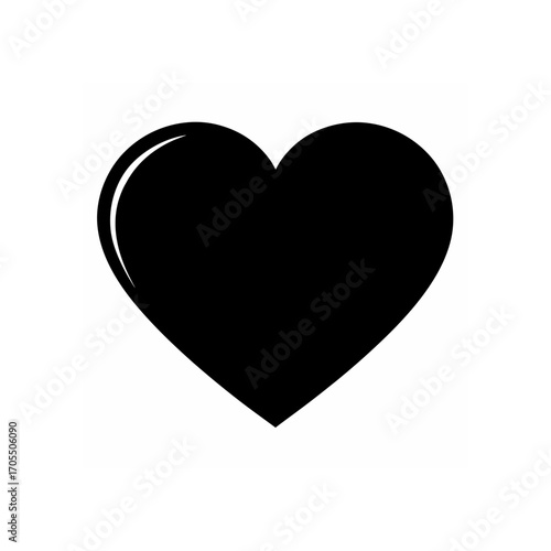 Simple black heart with white highlight on transparent background