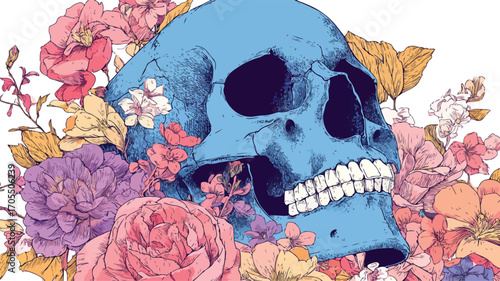 Skull in Flowers Style Vector Illustration