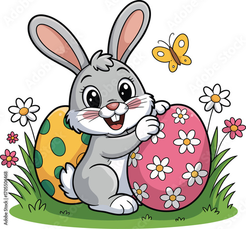 Charming bunny with easter eggs isolated on white background, a delightful illustration ideal for spring festivities and joyful decorations