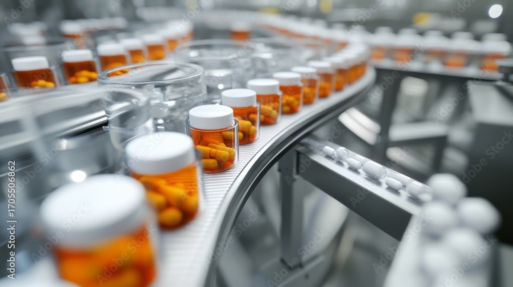 Obraz premium Pharmaceutical manufacturing on automated production line