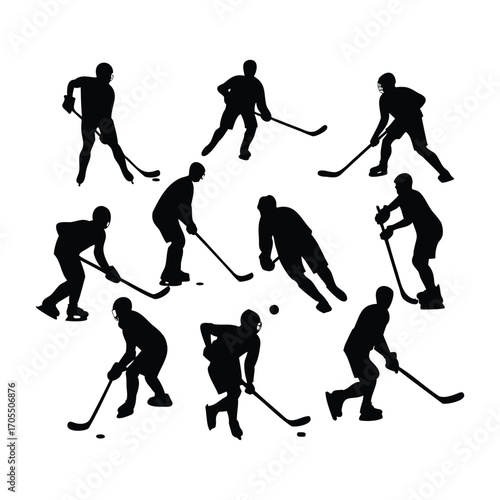Silhouettes of Lacrosse Players in Various Action Poses