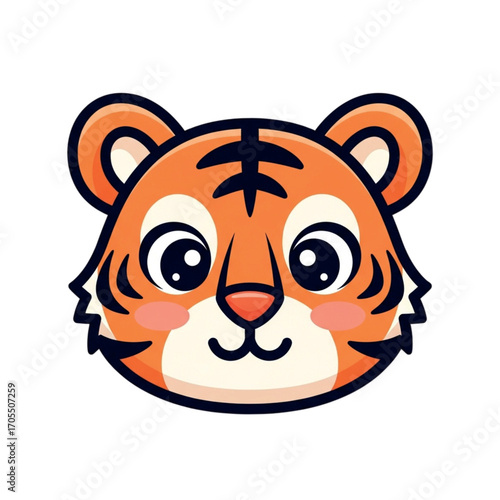 Cute Cartoon Tiger Face Illustration.