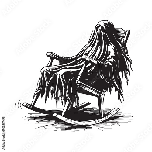 Vector art of ghost sitting in a rocking chair illustration