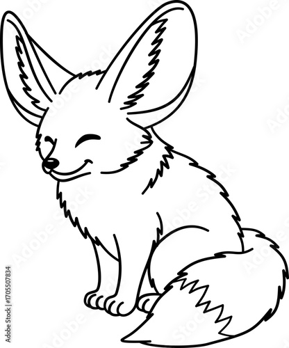 Fennec Fox Outline Cartoon vector illustration