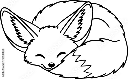 Fennec Fox Outline Cartoon vector illustration